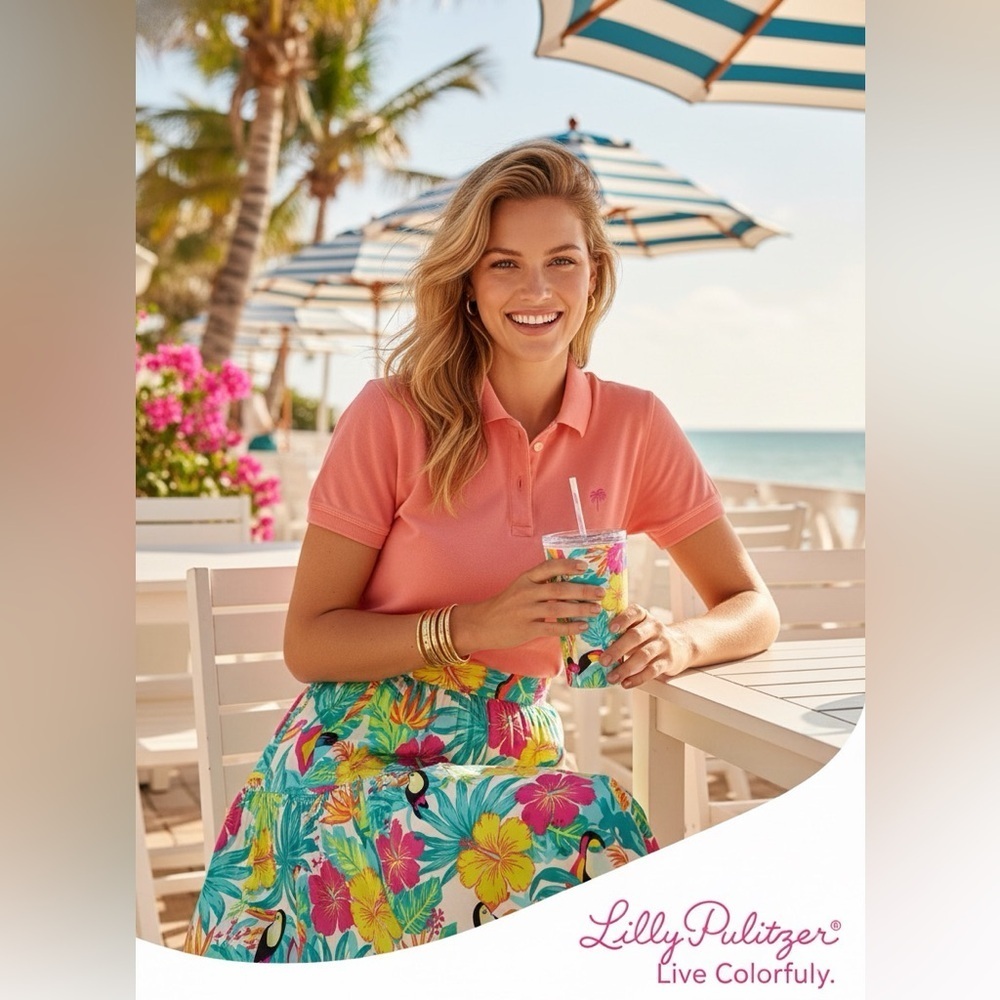 Lilly Pulitzer Coral Cotton Blend Polo Shirt Top size L
